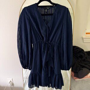 Aqua Navy Blue Striped Dress with String Tie